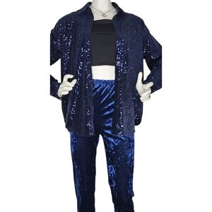 First Love Blue Sequin Velvet Blouse Small NWT ✨ Luxe Night-Out Top